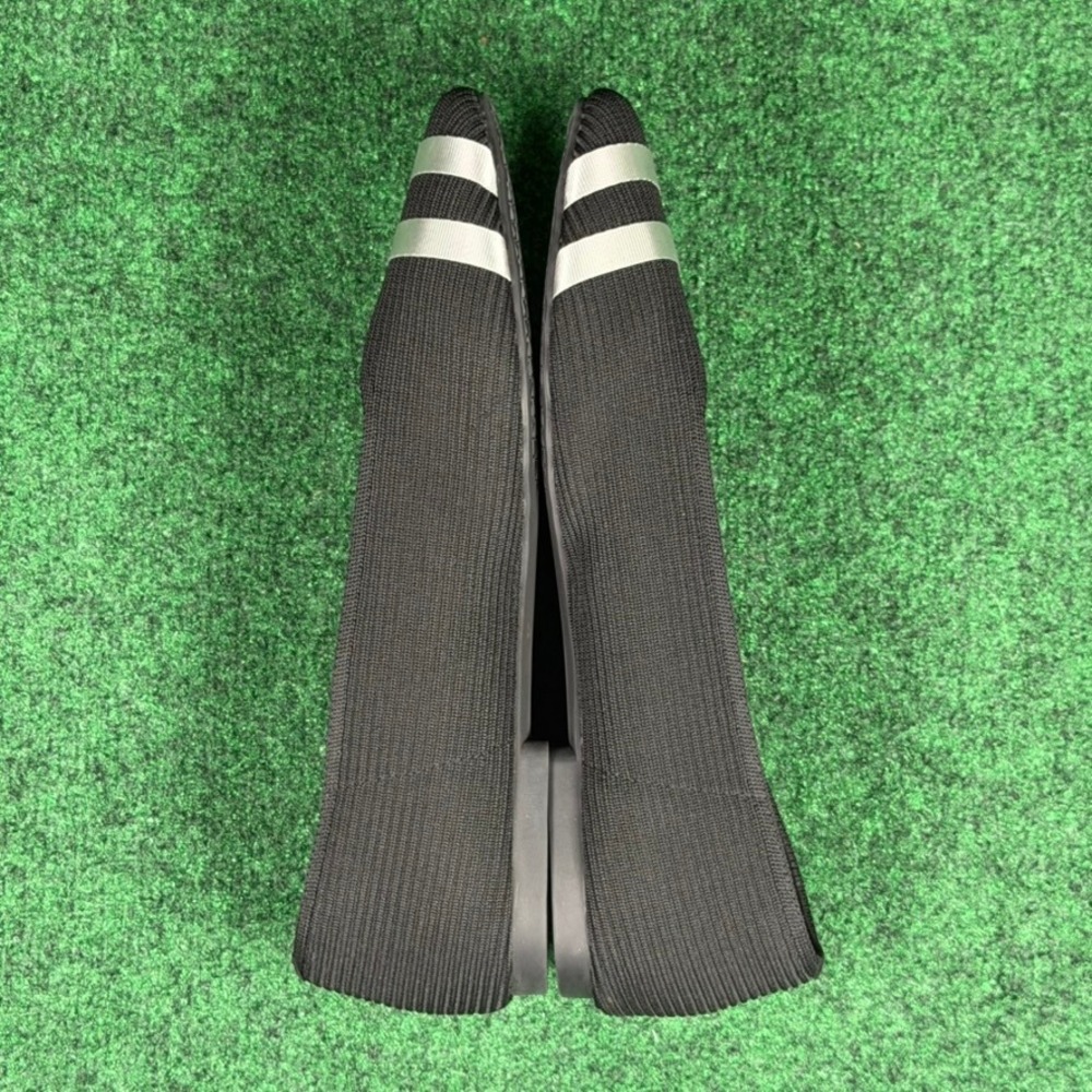 Vivaia Black Ribbed Knit Pointed Toe Flats Womens 11 Silver Stripe Accent EU 43 - Picture 6 of 9